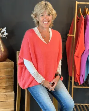 Drop Shoulder Mohair Tank Top - Coral