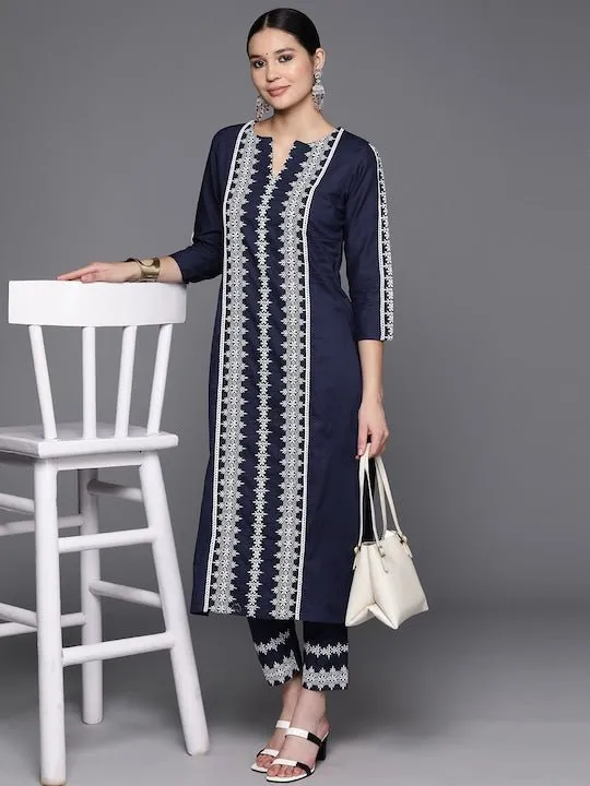Ethnic Motifs Embroidered Regular Chikankari Kurta with Trousers