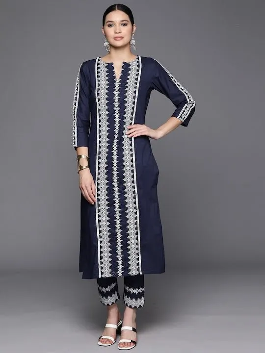 Ethnic Motifs Embroidered Regular Chikankari Kurta with Trousers