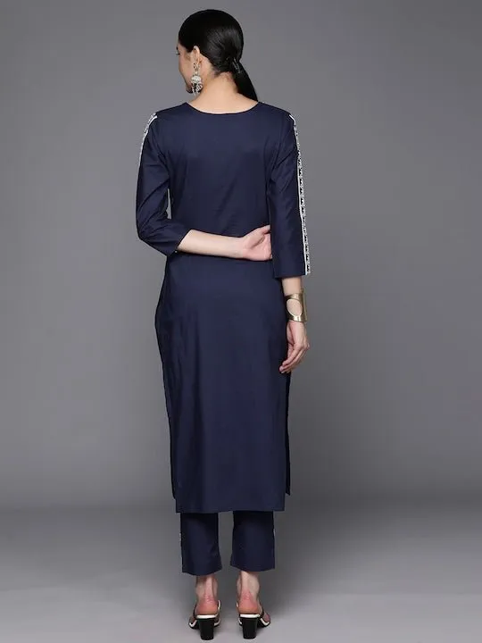 Ethnic Motifs Embroidered Regular Chikankari Kurta with Trousers