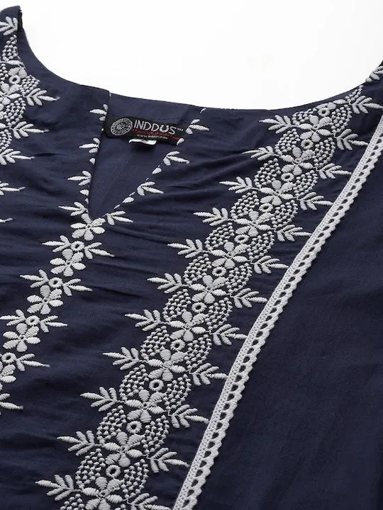 Ethnic Motifs Embroidered Regular Chikankari Kurta with Trousers