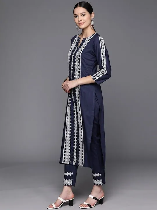 Ethnic Motifs Embroidered Regular Chikankari Kurta with Trousers
