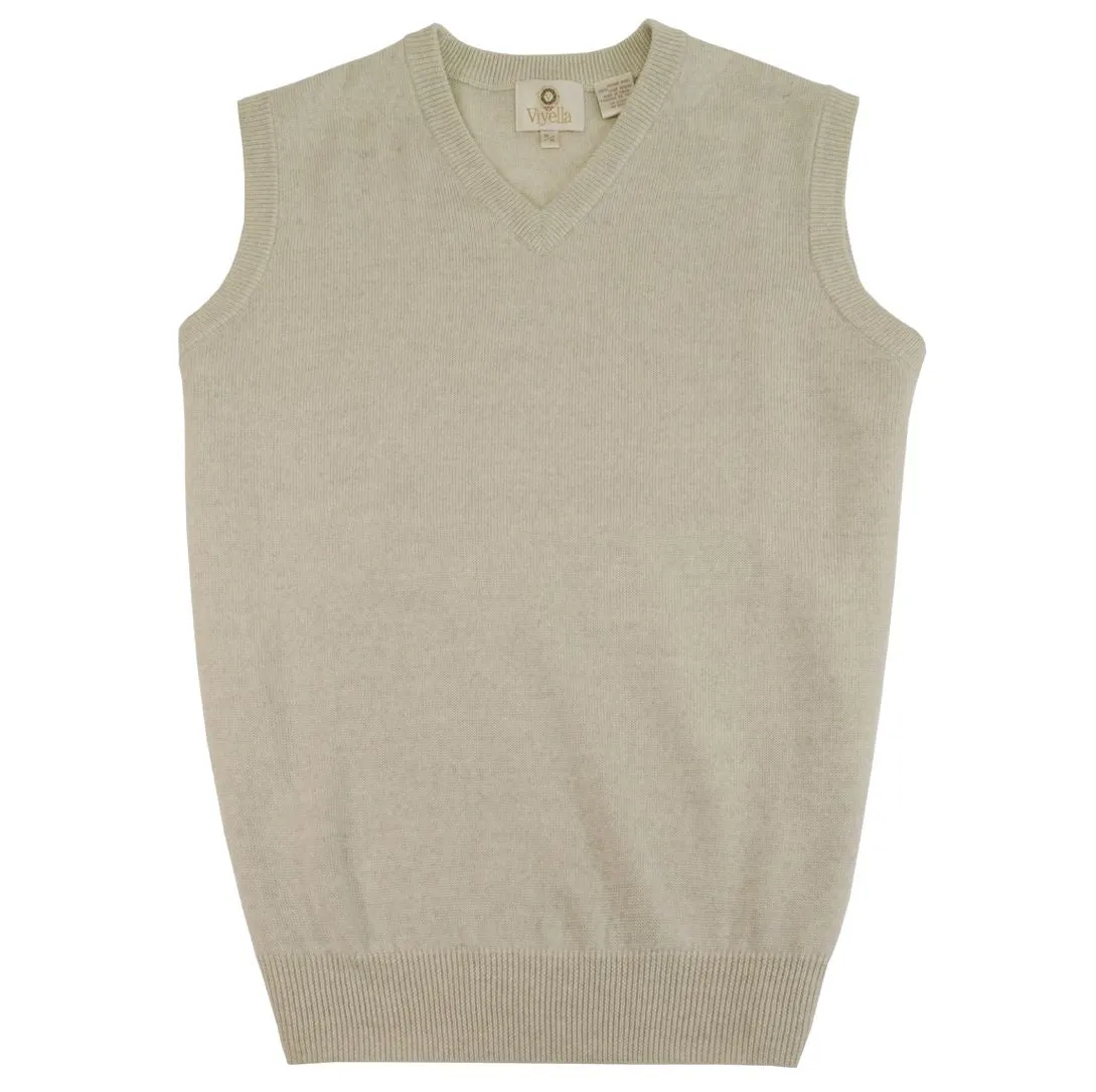 Extra Fine 'Zegna Baruffa' Merino Wool V-Neck Sleeveless Sweater Vest in Beige Melange by Viyella