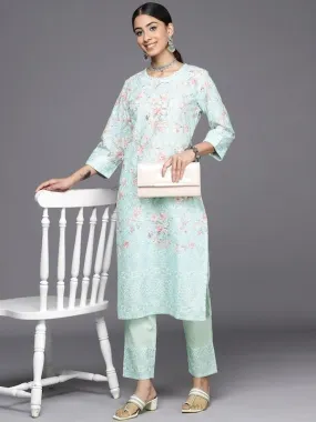 Floral Embroidered Regular Chikankari Kurta with Trousers