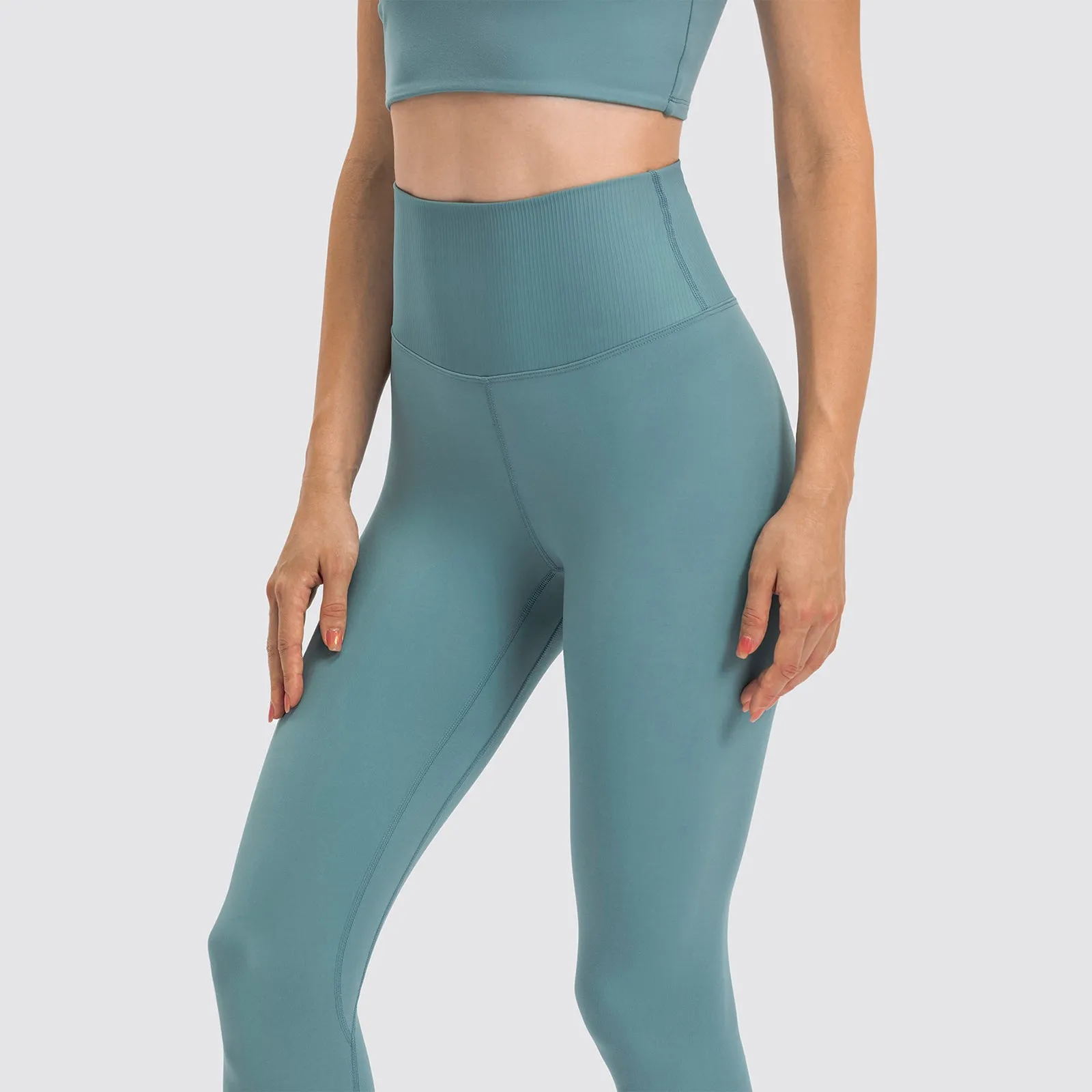 High Waisted Butt Lifting Wide Waistband Plain Full Length Leggings