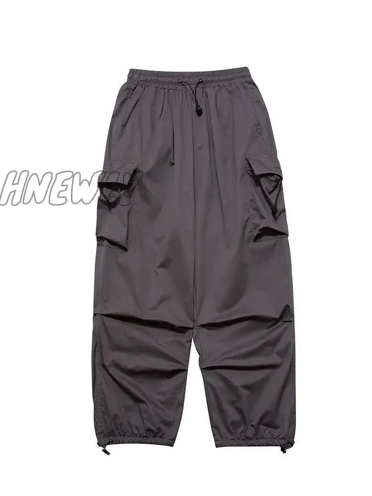 Hnewly Oversize Pocket Cargo Pants Women Wide Leg Pants Loose Casual Pants Y2K Parachute Pants Women Hippie Streetwear Drawstring