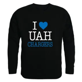I Love The University of Alabama in Huntsville Chargers Fleece Crewneck Pullover Sweatshirt