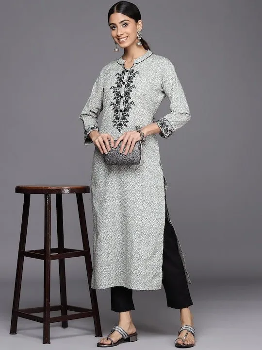 InddusFloral Embroidered Regular Chikankari Pure Cotton Kurta With Trousers