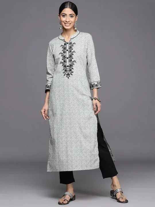 InddusFloral Embroidered Regular Chikankari Pure Cotton Kurta With Trousers