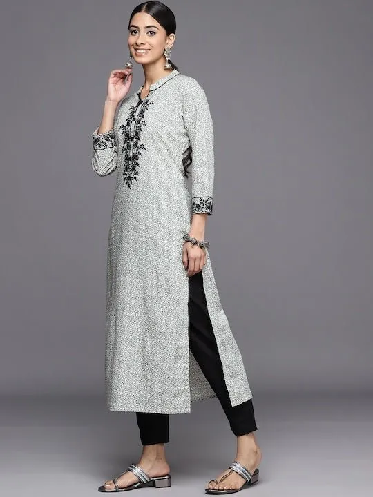 InddusFloral Embroidered Regular Chikankari Pure Cotton Kurta With Trousers