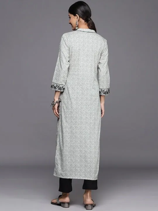 InddusFloral Embroidered Regular Chikankari Pure Cotton Kurta With Trousers