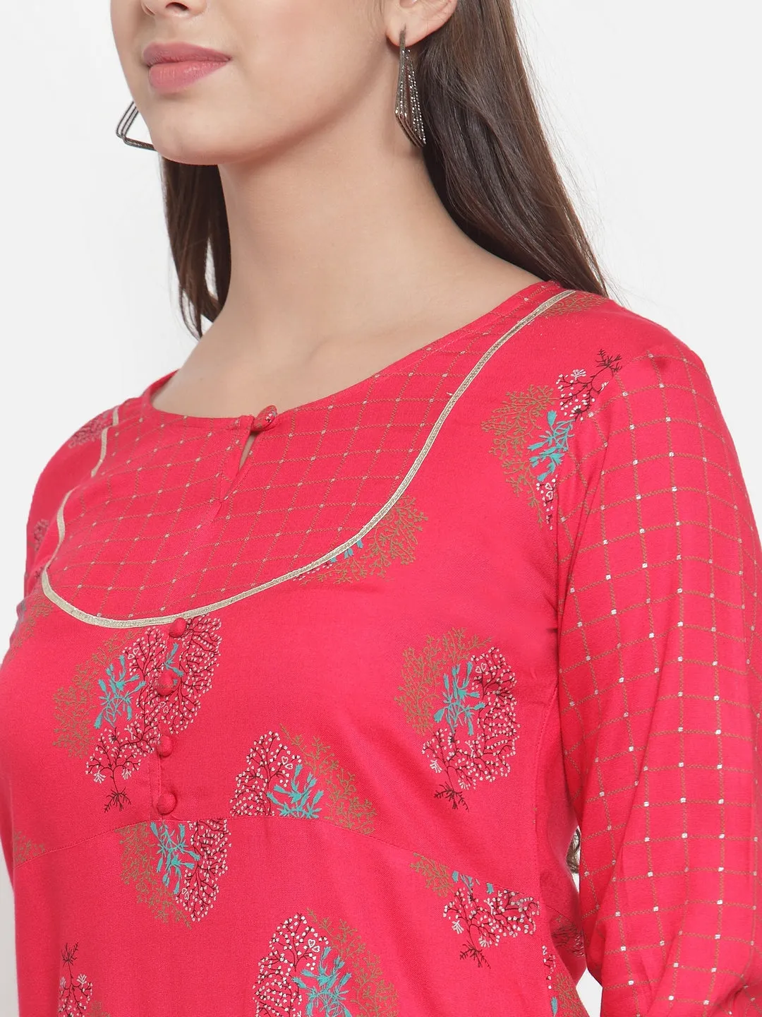 Indibelle Rayon Block Foil Print Straight Kurta set (Red)