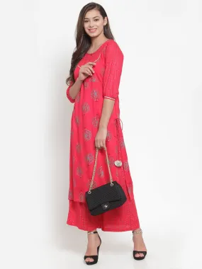 Indibelle Rayon Block Foil Print Straight Kurta set (Red)