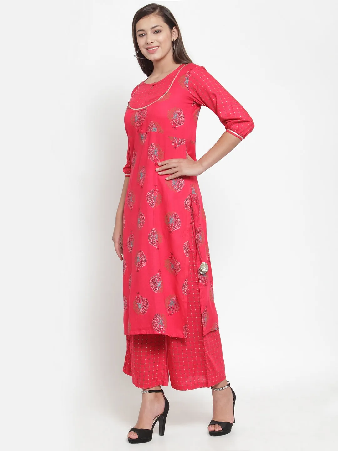 Indibelle Rayon Block Foil Print Straight Kurta set (Red)