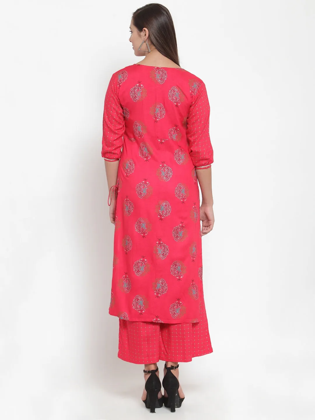Indibelle Rayon Block Foil Print Straight Kurta set (Red)