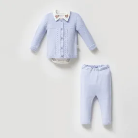 Knitted blue baby boy 3 piece bear set.