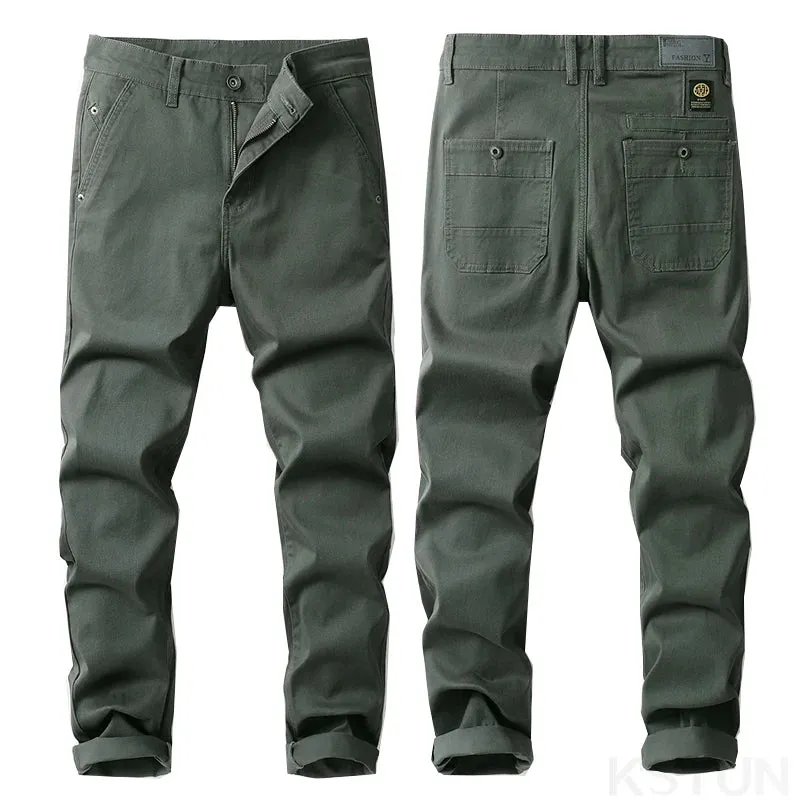 KSTUN Men Fashion Green Pants Straight Cut Men's Luxury Clothing Stretch Full Length Mens Trousers Gray Male Pants Large Size 40