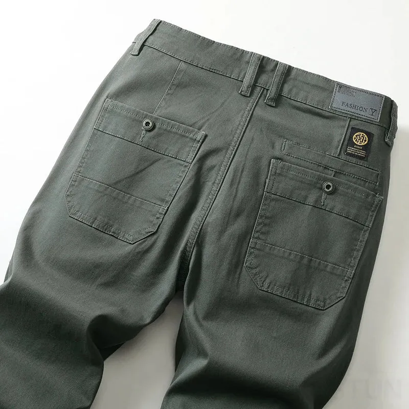KSTUN Men Fashion Green Pants Straight Cut Men's Luxury Clothing Stretch Full Length Mens Trousers Gray Male Pants Large Size 40