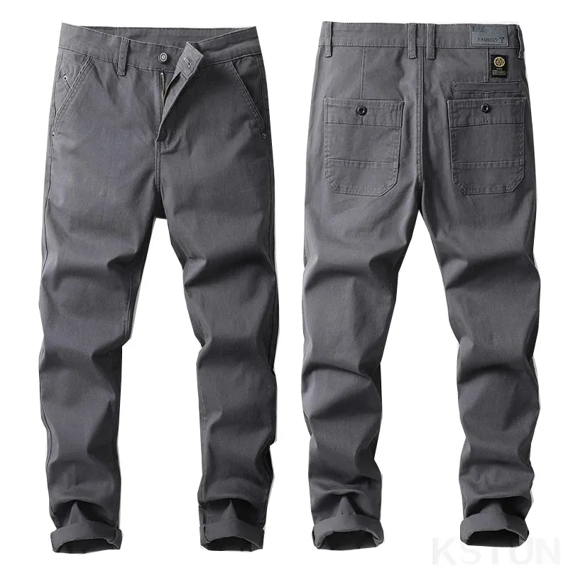 KSTUN Men Fashion Green Pants Straight Cut Men's Luxury Clothing Stretch Full Length Mens Trousers Gray Male Pants Large Size 40