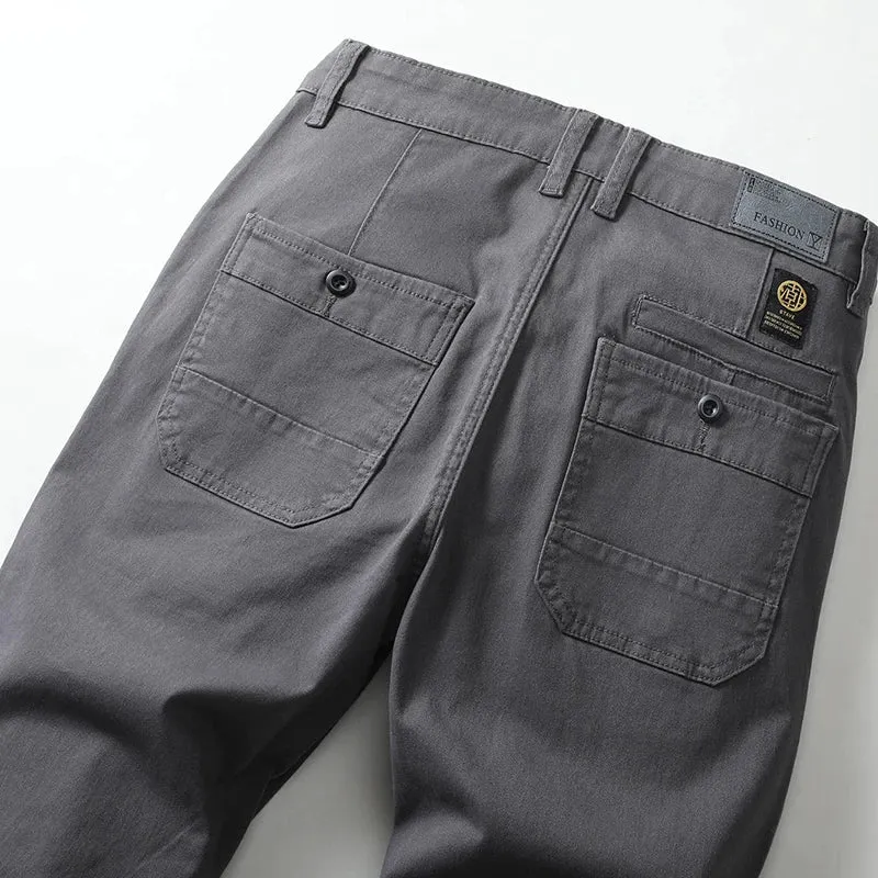 KSTUN Men Fashion Green Pants Straight Cut Men's Luxury Clothing Stretch Full Length Mens Trousers Gray Male Pants Large Size 40