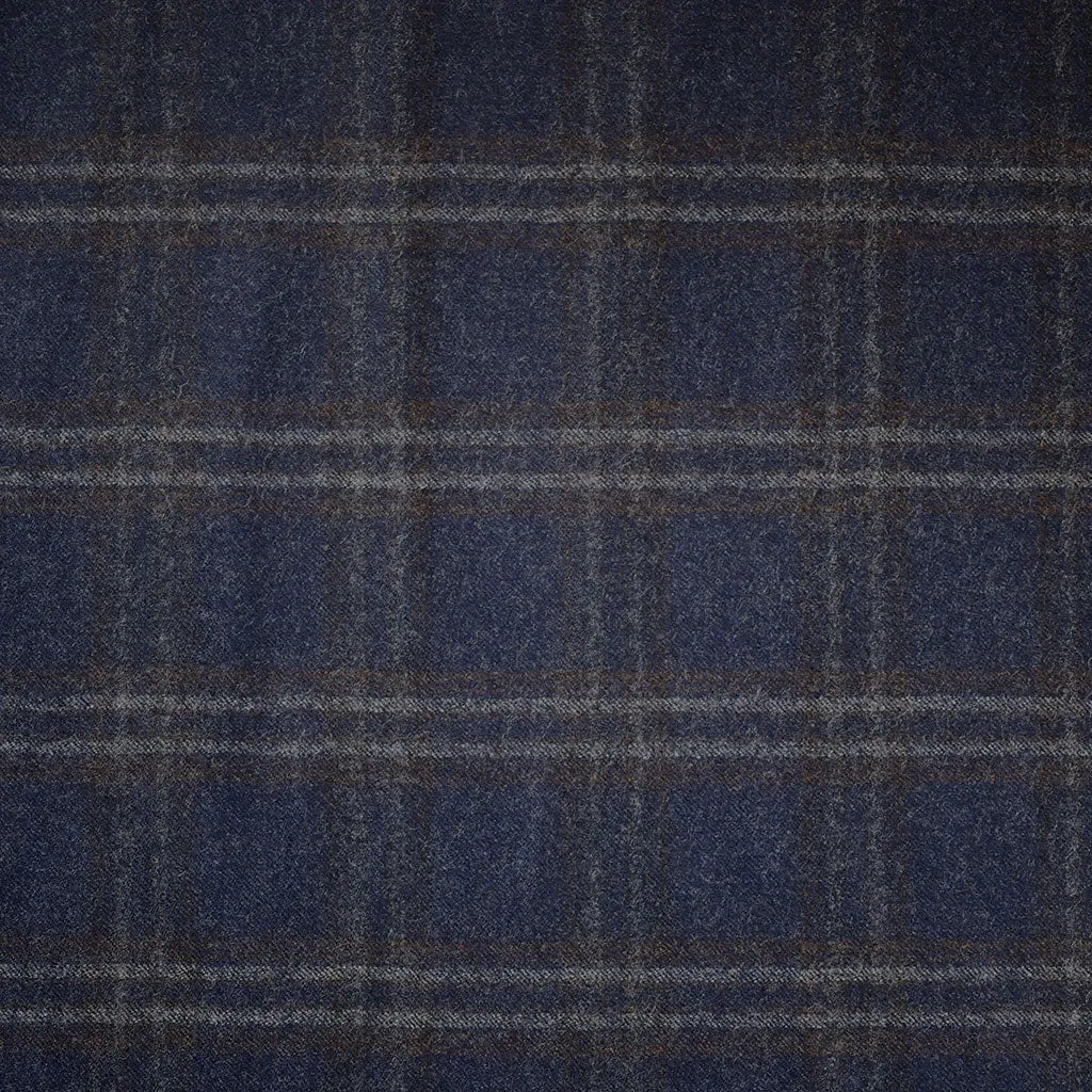 Large Window Grid Plaid Wool Flannel Suiting Navy