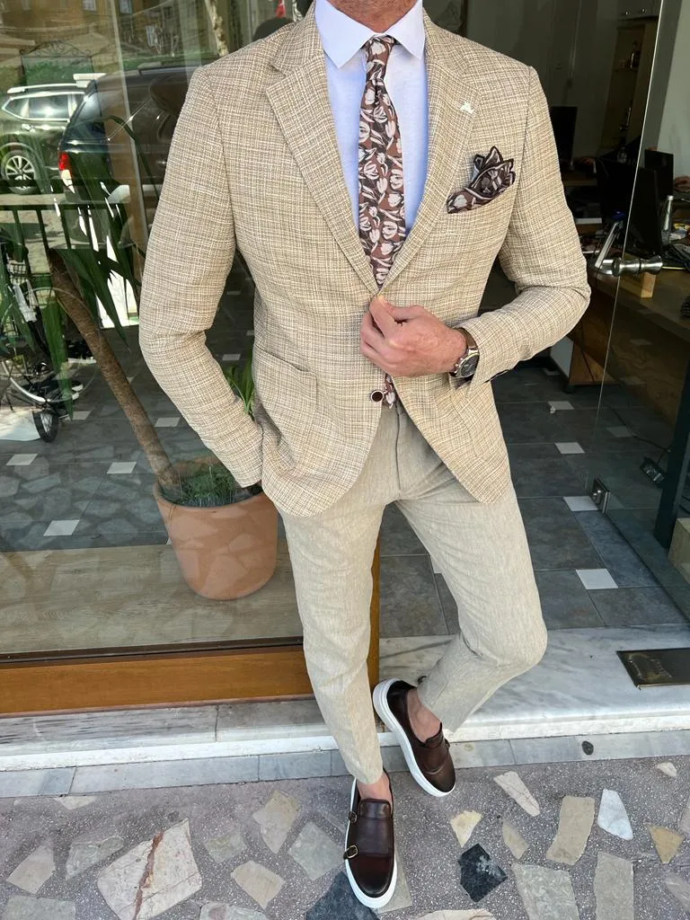 Lars Slim Fit Unlined Beige Blazer