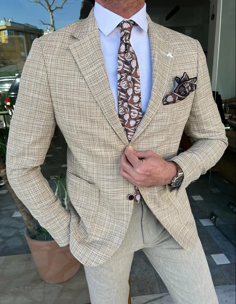 Lars Slim Fit Unlined Beige Blazer