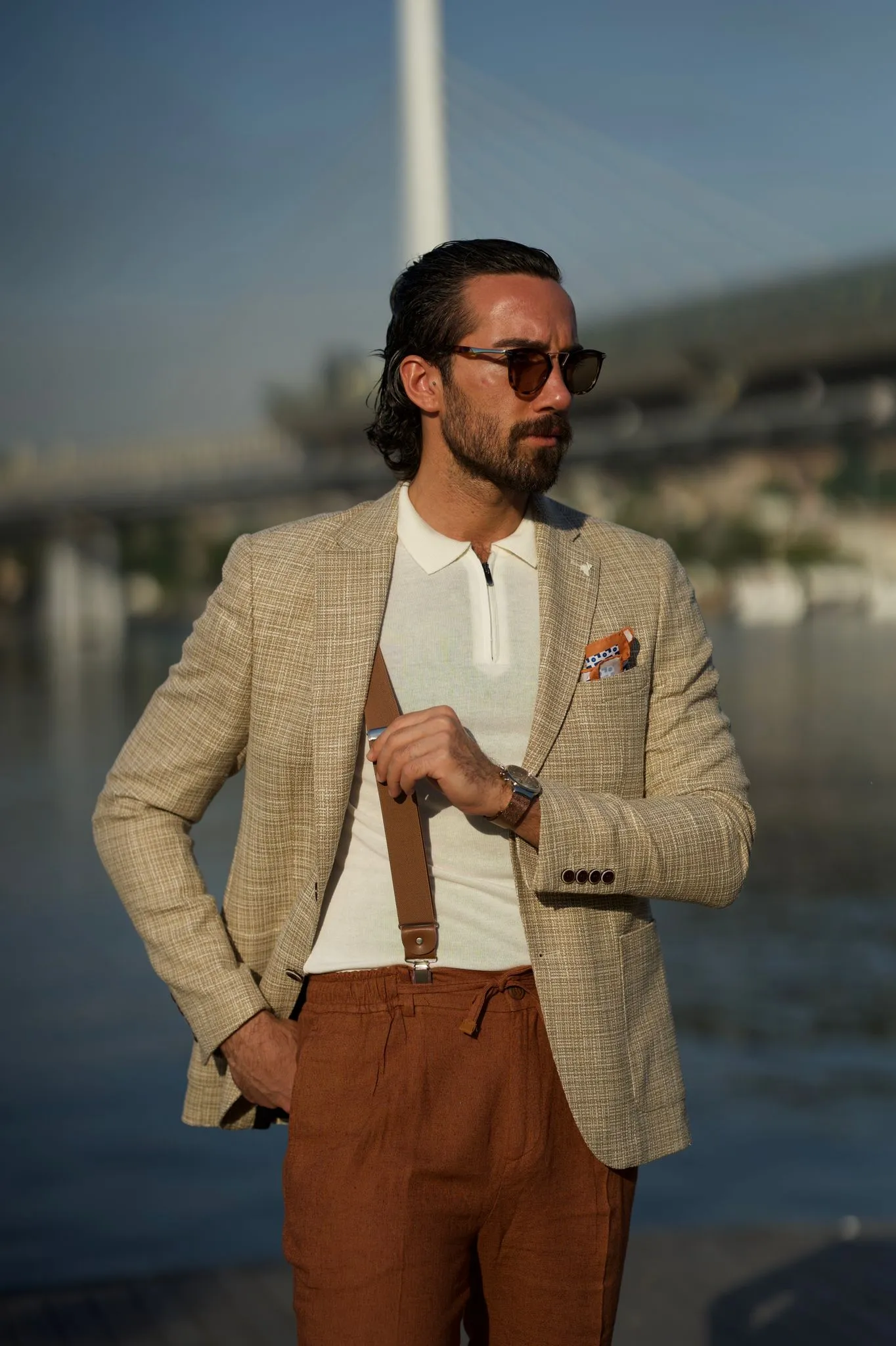 Larson Slim Fit Plaid Unlined Beige Blazer