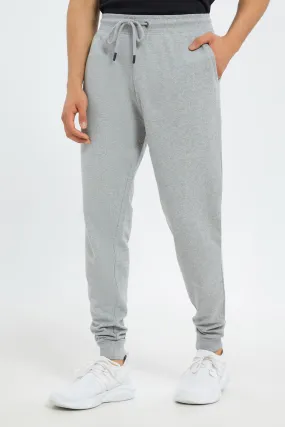Men Grey Elastic Waist Jogger