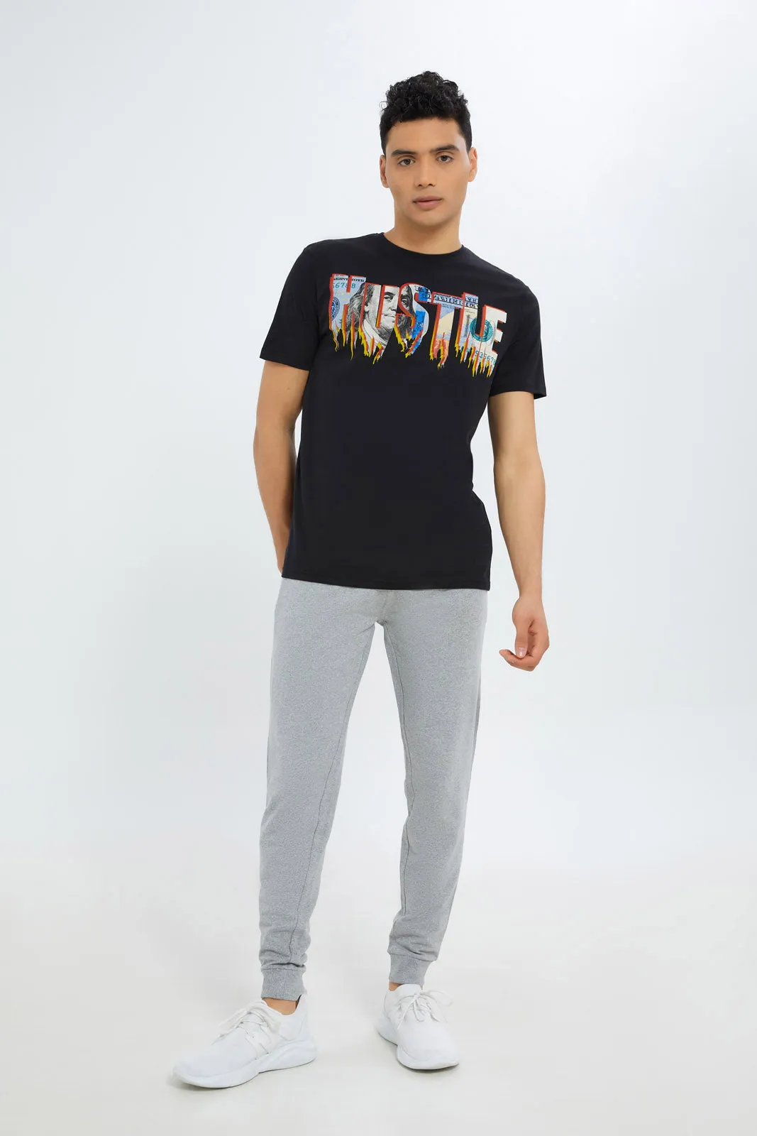 Men Grey Elastic Waist Jogger
