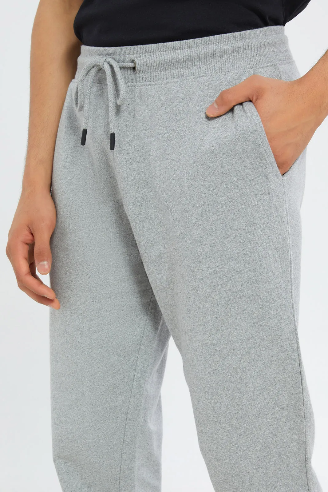 Men Grey Elastic Waist Jogger