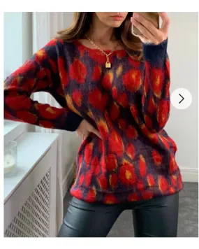 Multi color red & cream brushed mohair jumper