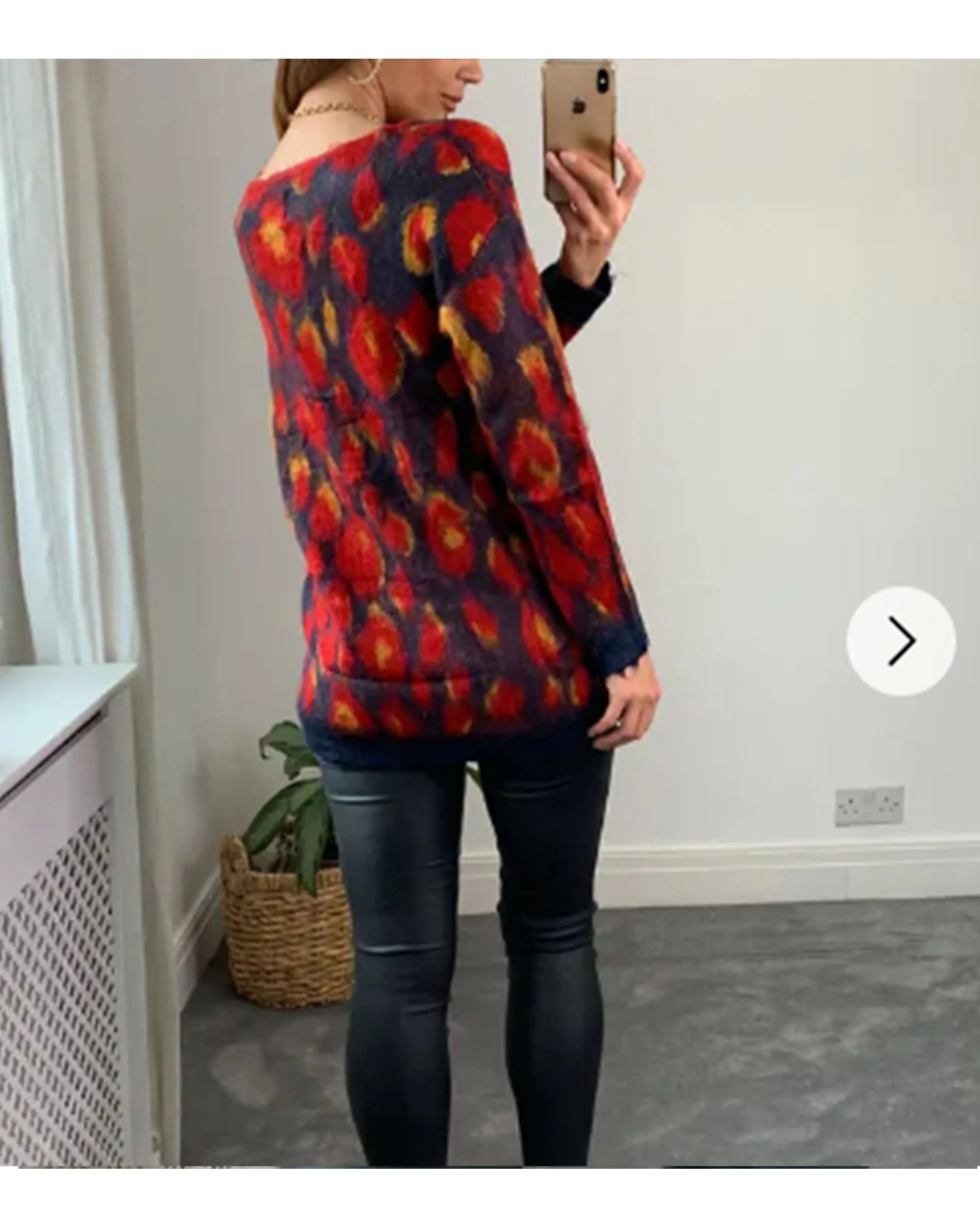 Multi color red & cream brushed mohair jumper