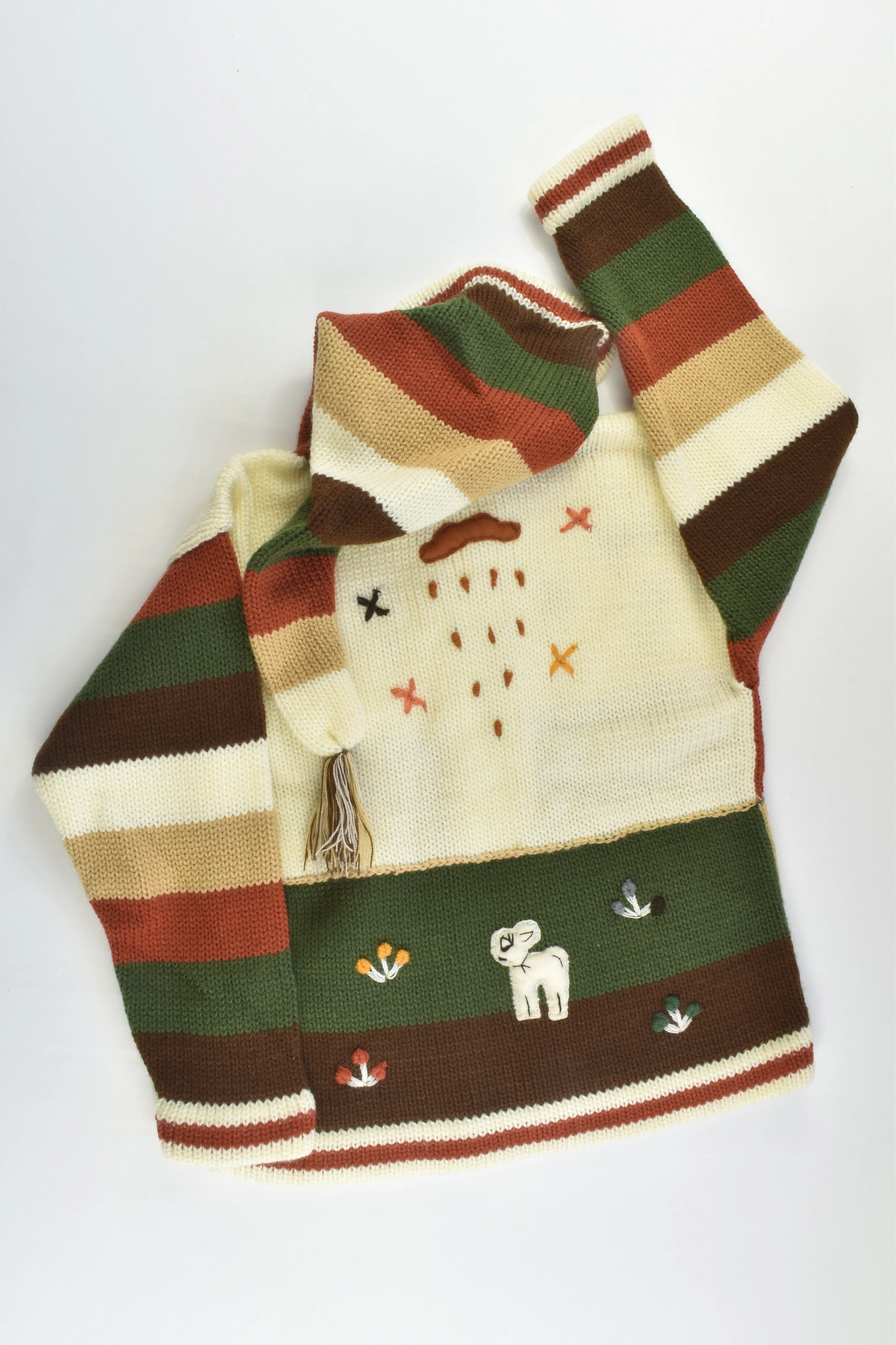 NEW Peruvian Handmade Size 8 Wool Jumper with Zip and Long Hood