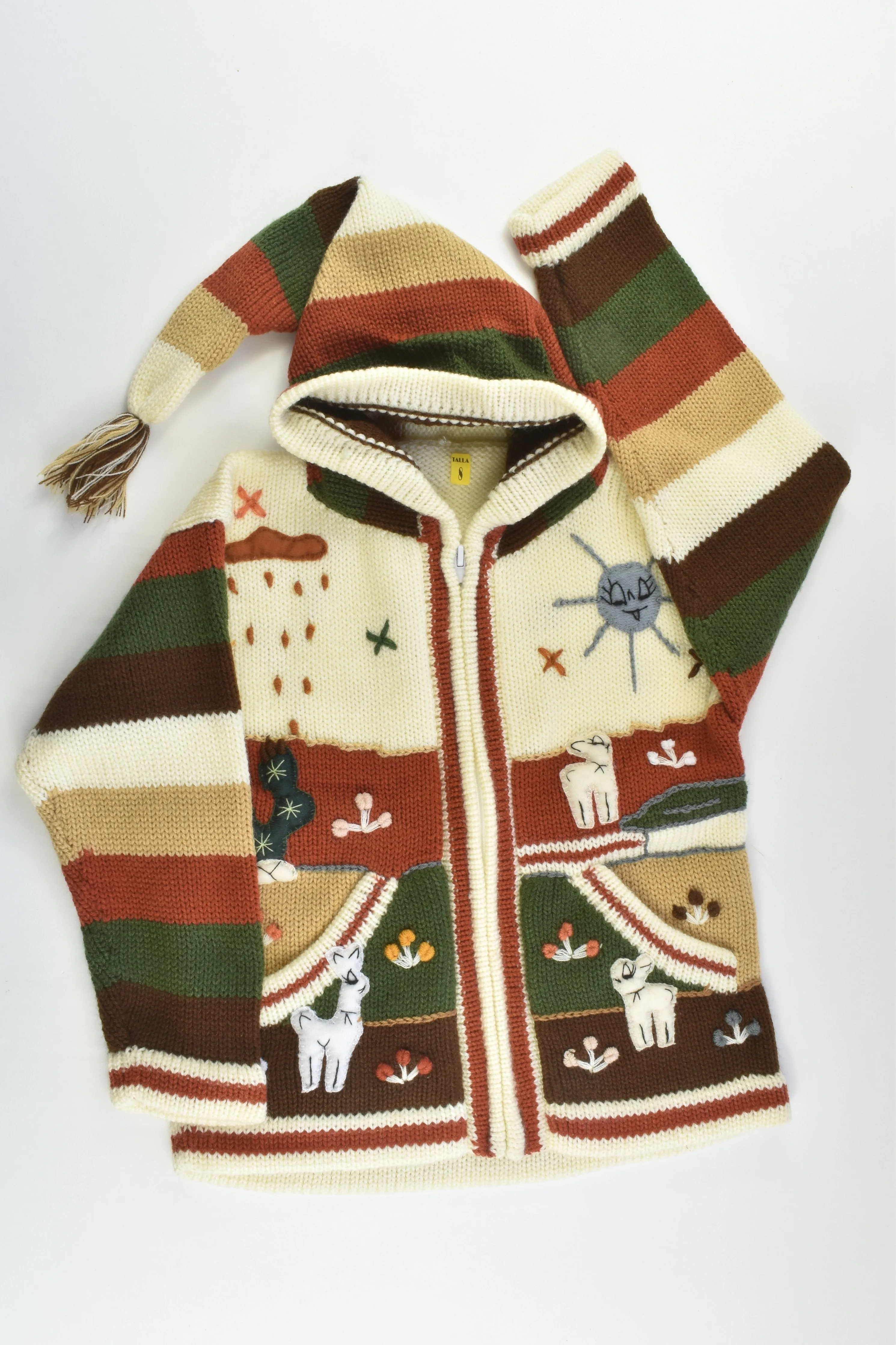 NEW Peruvian Handmade Size 8 Wool Jumper with Zip and Long Hood