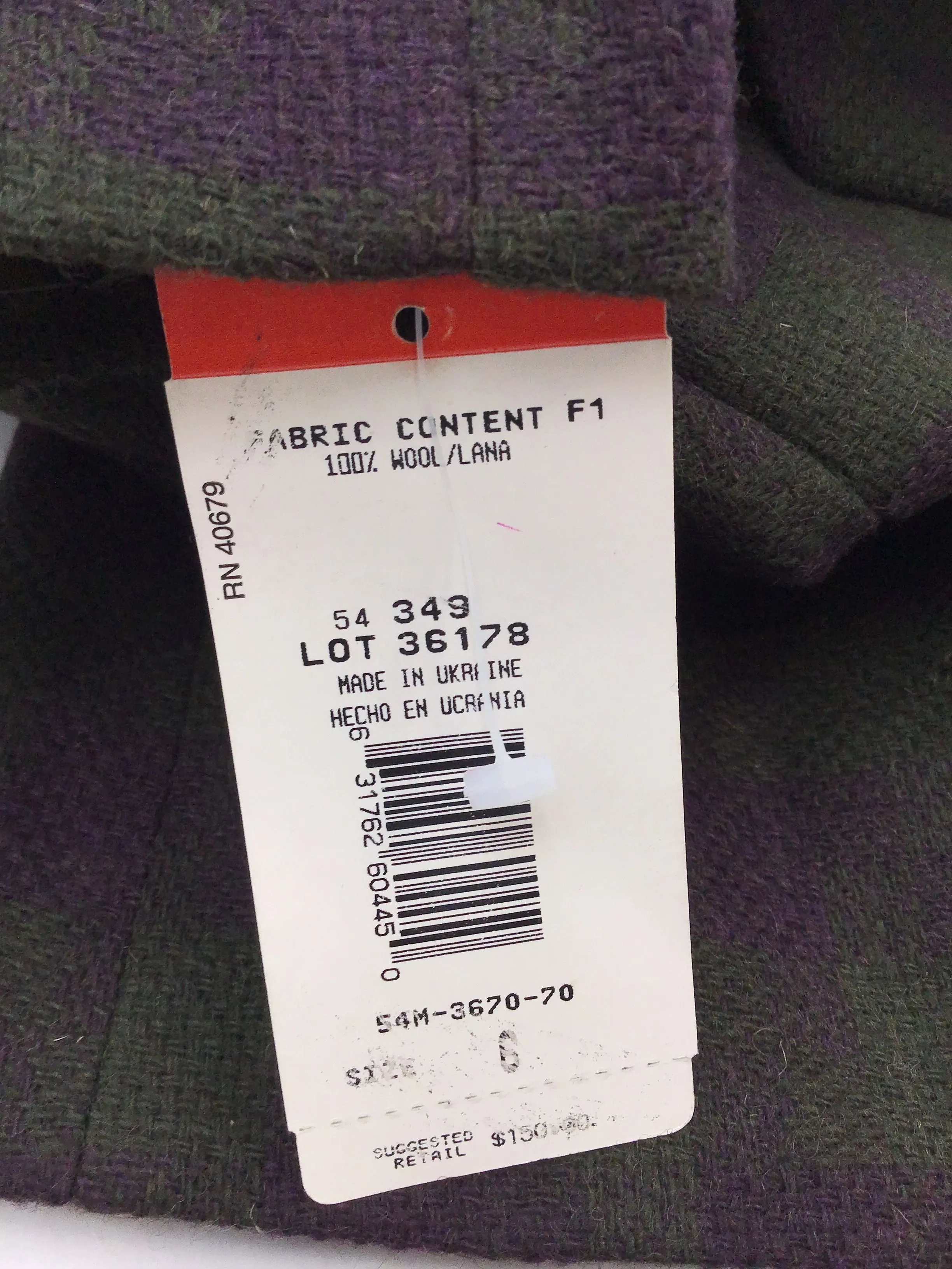 NWT Harve Bernard Men's Multicolor Plaid Wool Single-Breasted Blazer - Size 6