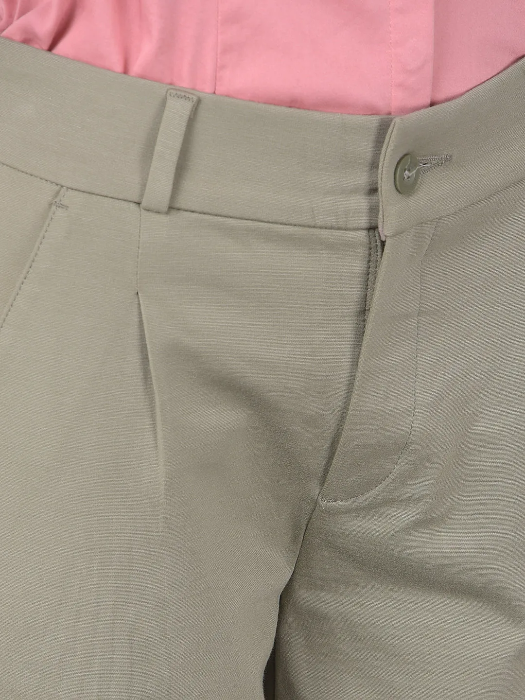 Olive Pleated Straight Trousers