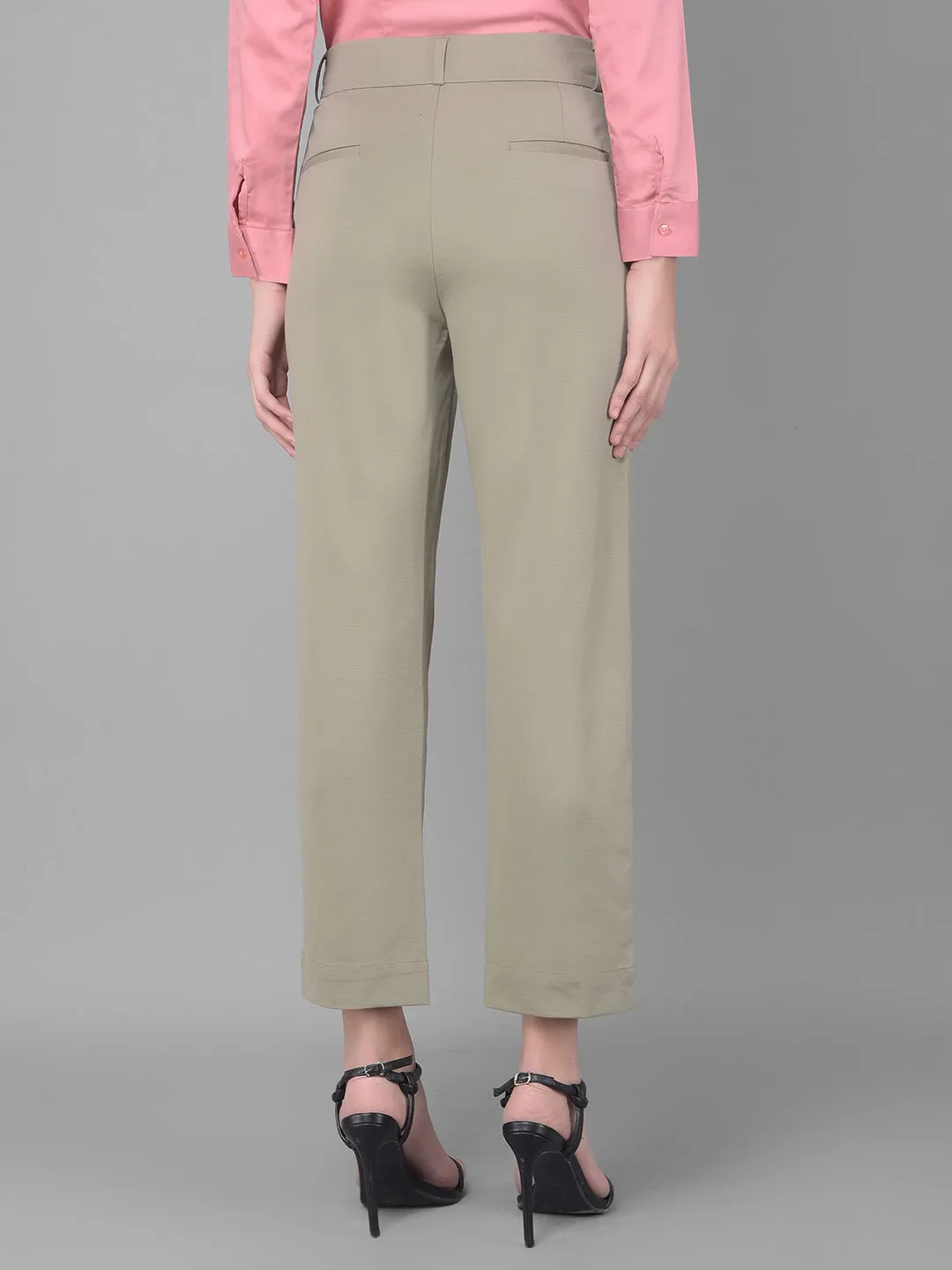 Olive Pleated Straight Trousers
