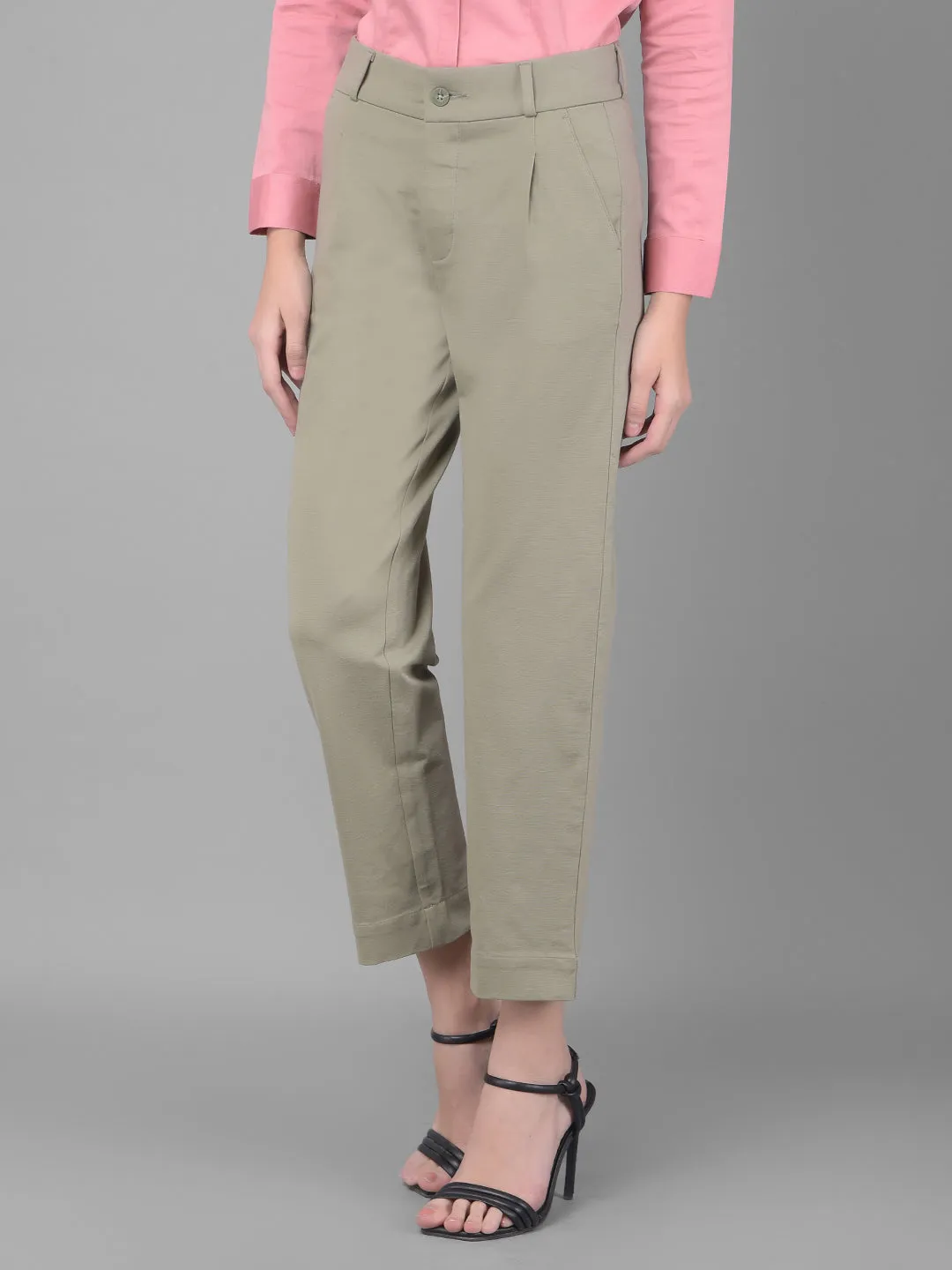 Olive Pleated Straight Trousers