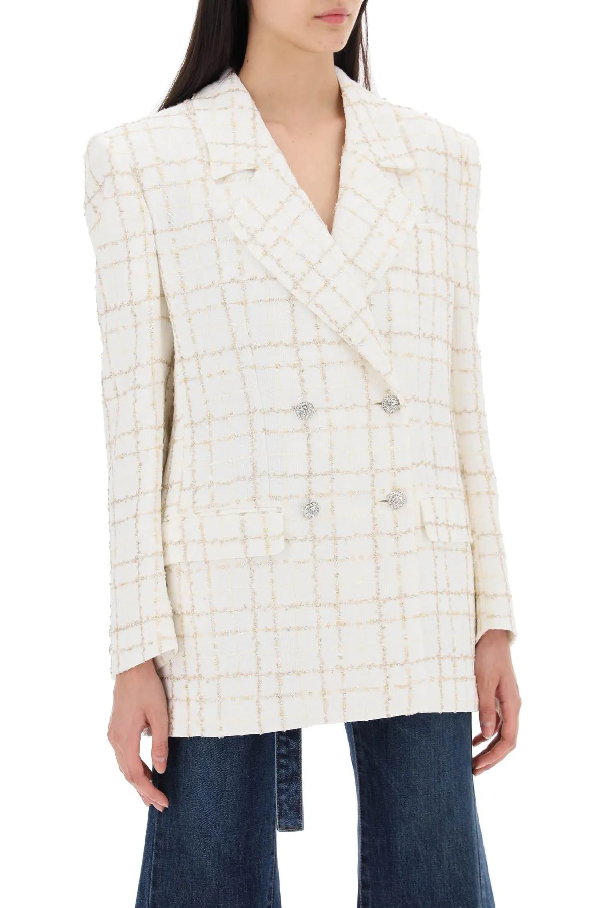 oversized tweed jacket with plaid pattern FABX3720 F4321 WHITE