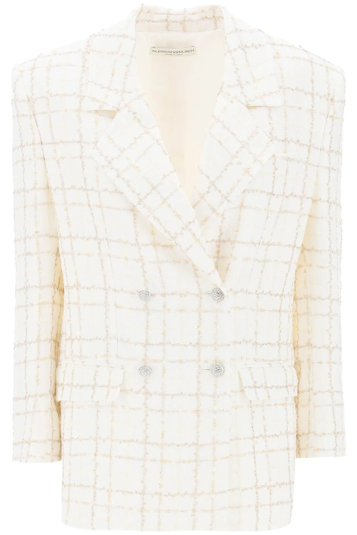 oversized tweed jacket with plaid pattern FABX3720 F4321 WHITE