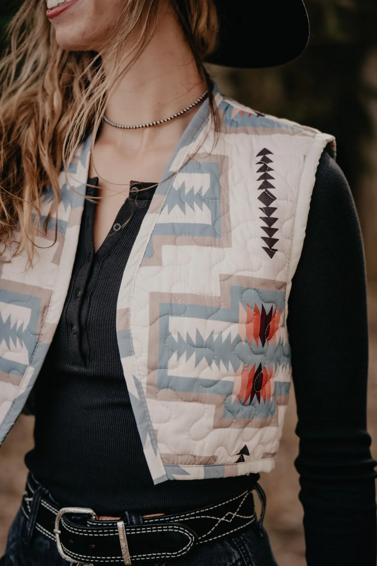 'Pecos' Blue Quilted Vest (M & L only)