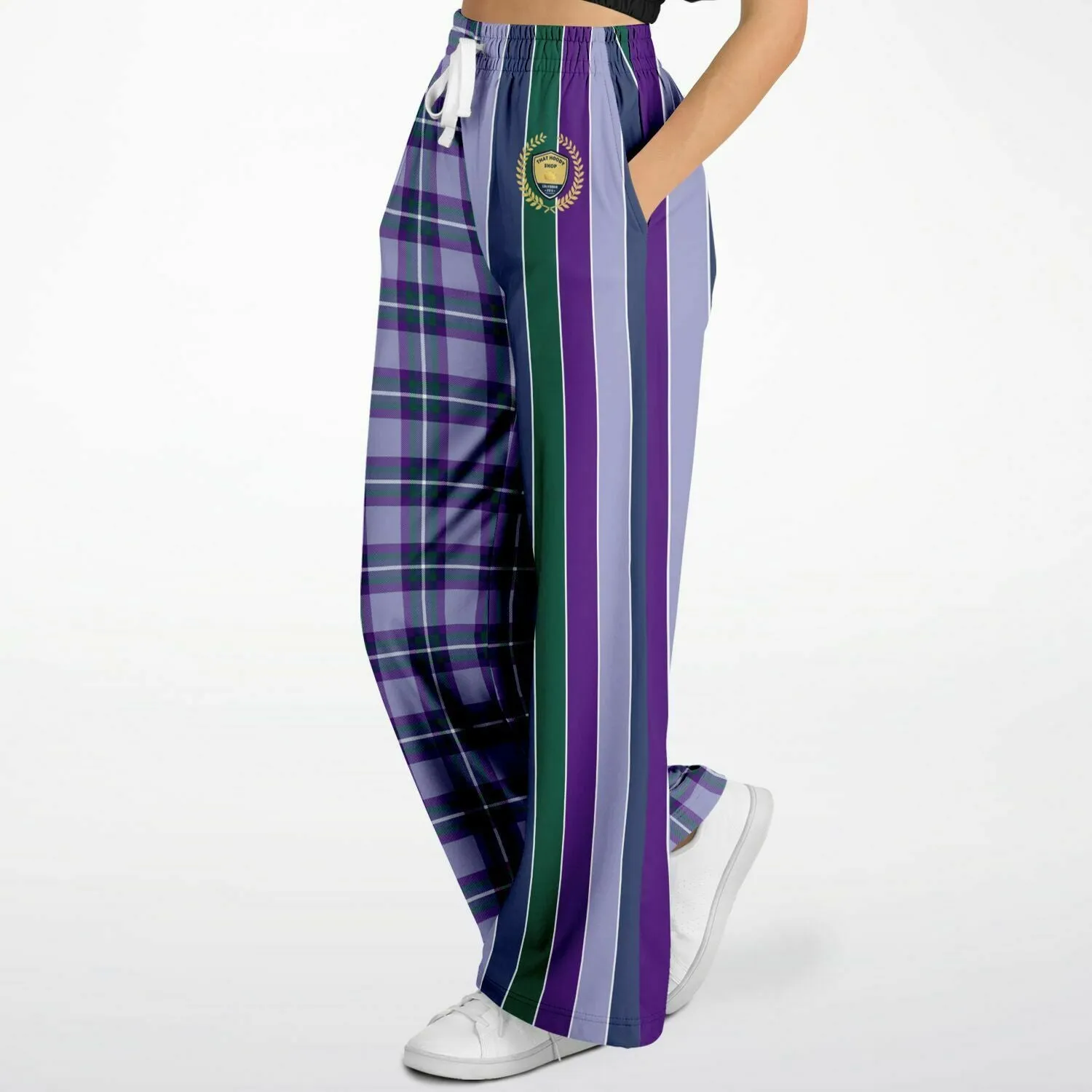 Purple Crush Plaid Rugby Stripe Eco-Poly Wide Leg Pants