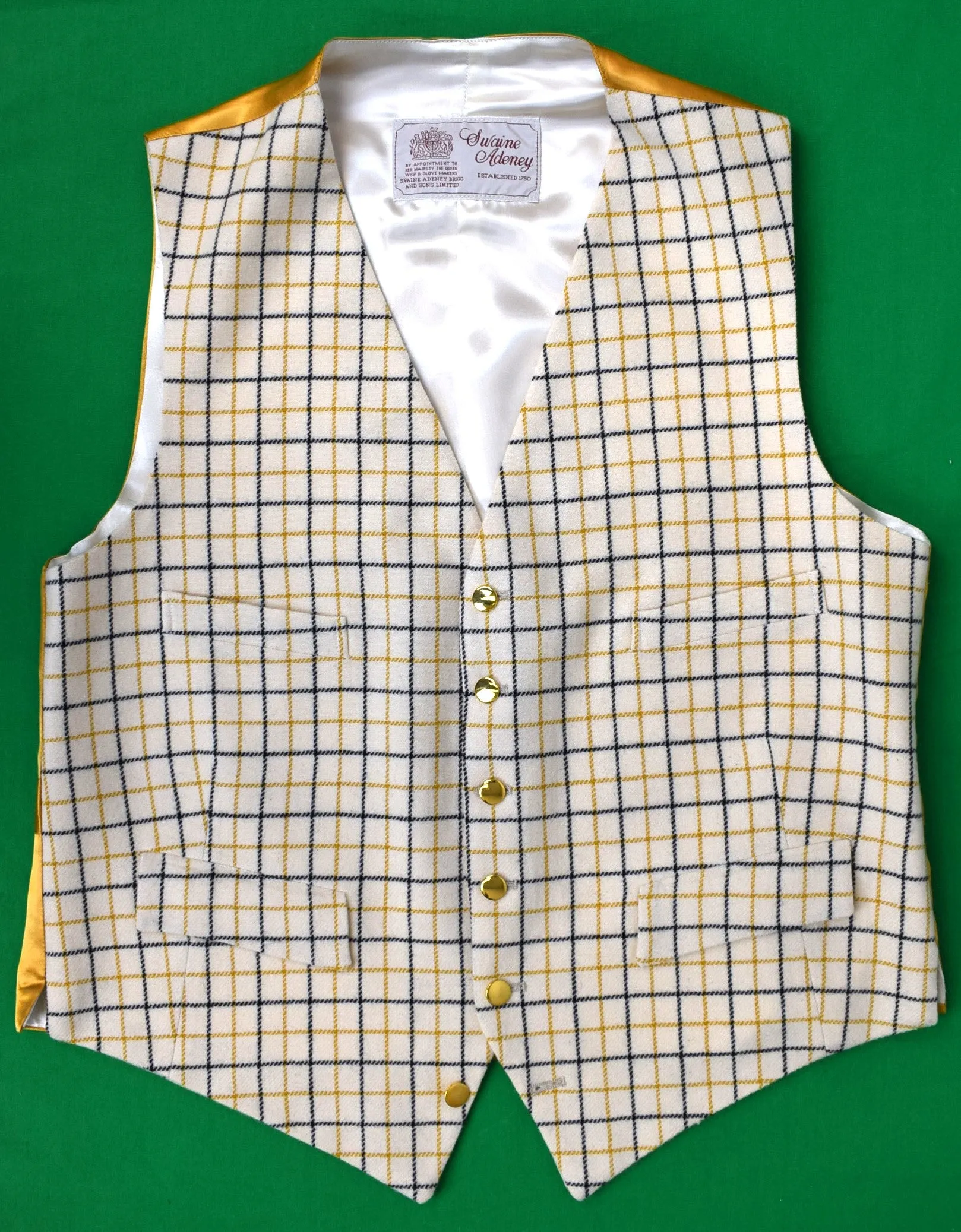 "Swaine Adeney English Wool Gold/ Navy Tattersall Vest" Sz 42 (SOLD)