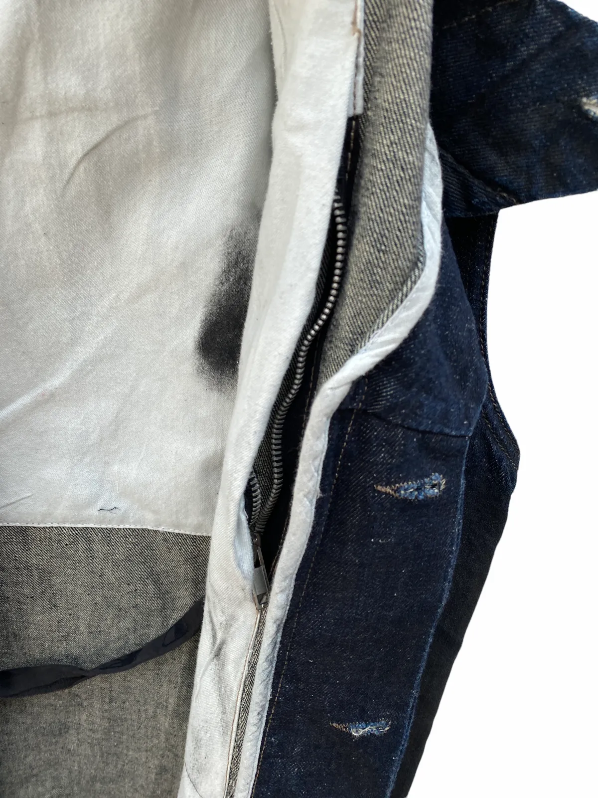 Rare  Waxed Black denim sleeveless coat