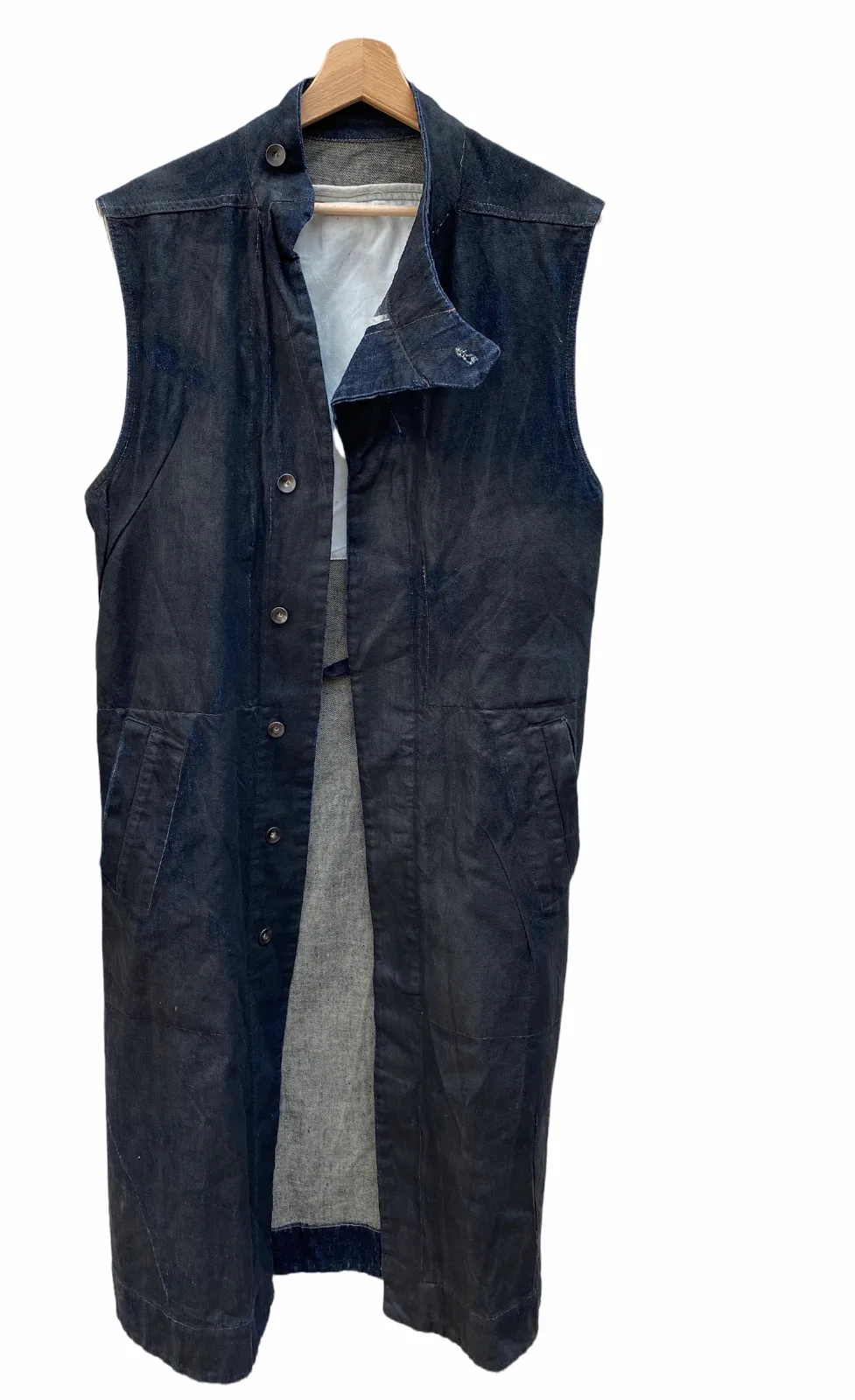 Rare  Waxed Black denim sleeveless coat