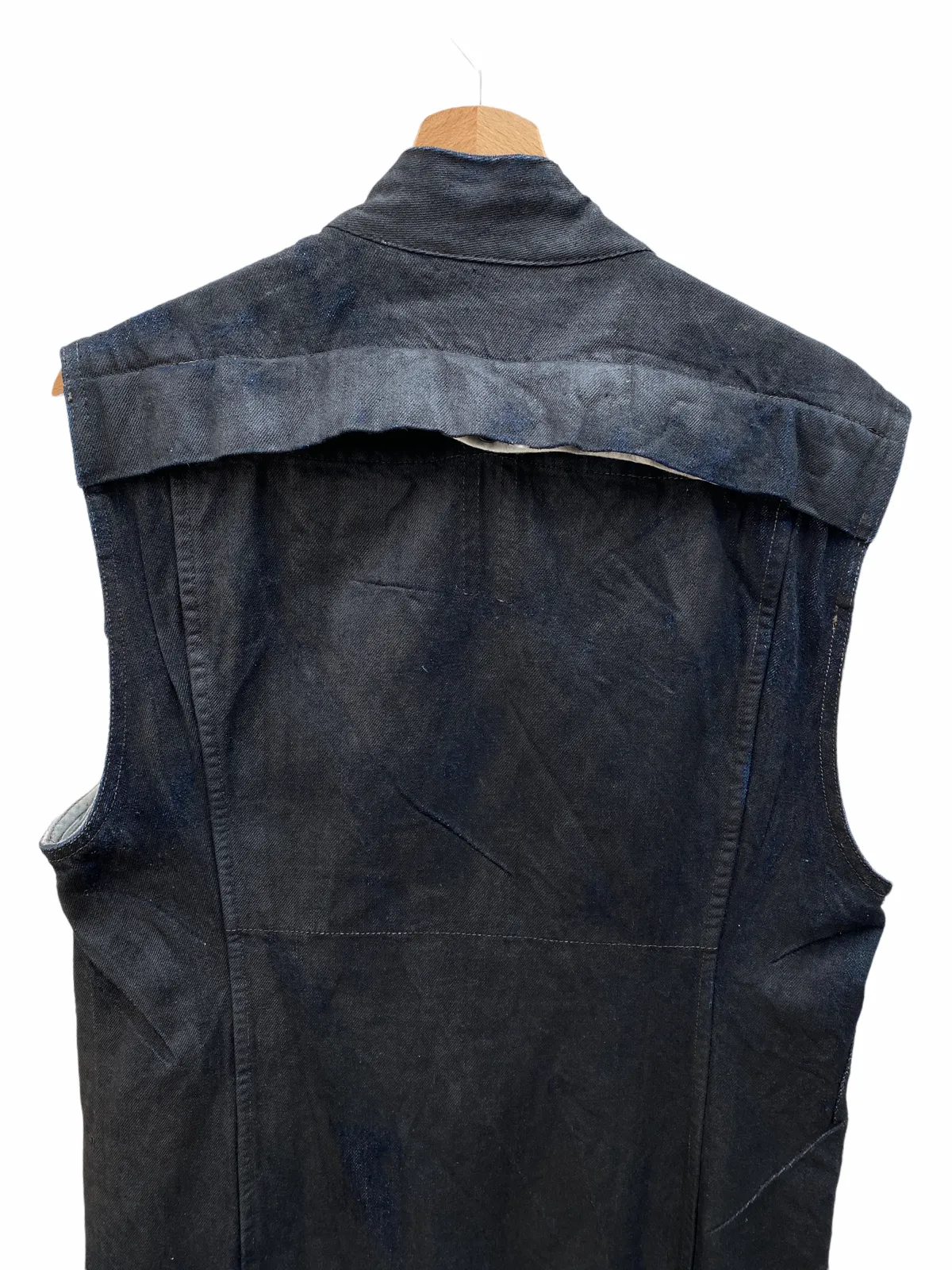 Rare  Waxed Black denim sleeveless coat