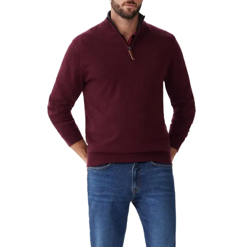 R.M.Williams Ernest Merino 1/4 Zip Mens Sweater - Burgundy