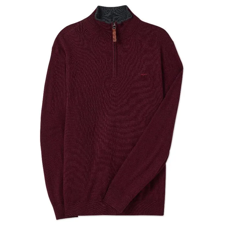 R.M.Williams Ernest Merino 1/4 Zip Mens Sweater - Burgundy
