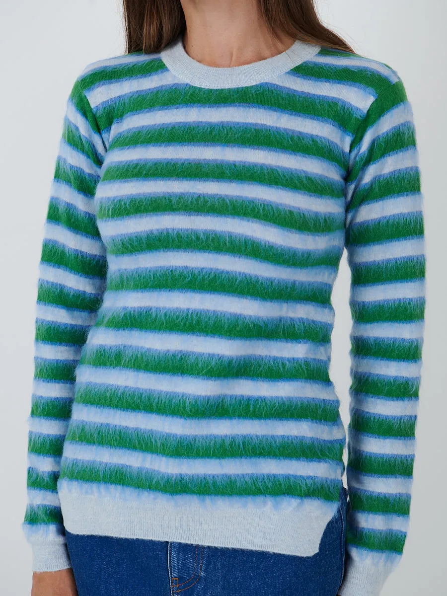Round Neck Stripe Sweater in Light Blue